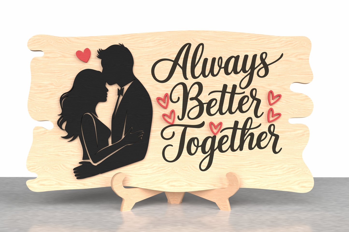Romantic Wooden Table Decor – "Always Better Together" with Couple Silhouette