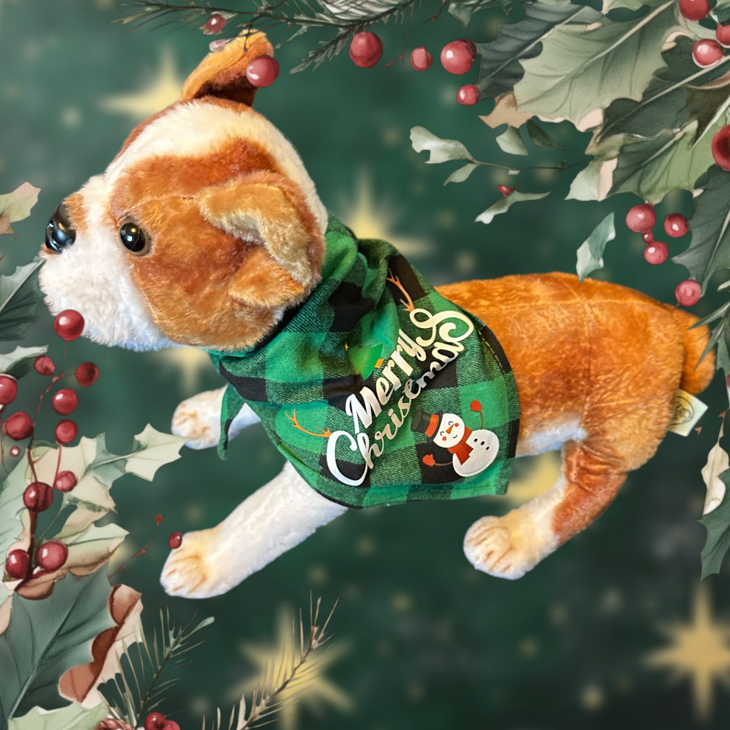 Doggy Green and Black Merry Christmas Bandana