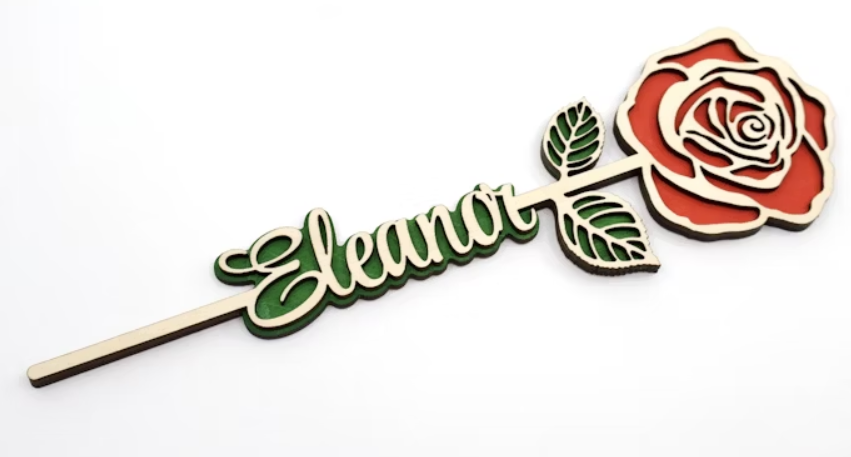 Personalized Wooden Rose with Name – Custom Laser-Cut Design