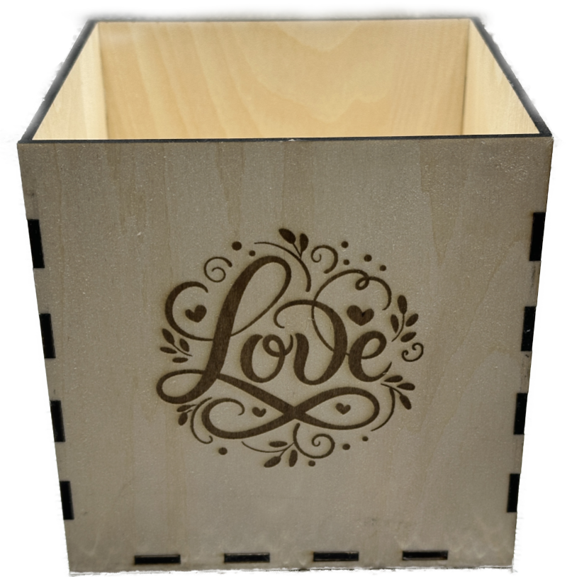 Laser-Engraved Wooden "Love" Flower Box – 5x5 Inches