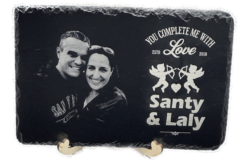 Personalized Engraved Stone Slate – "You Complete Me with Love" Design